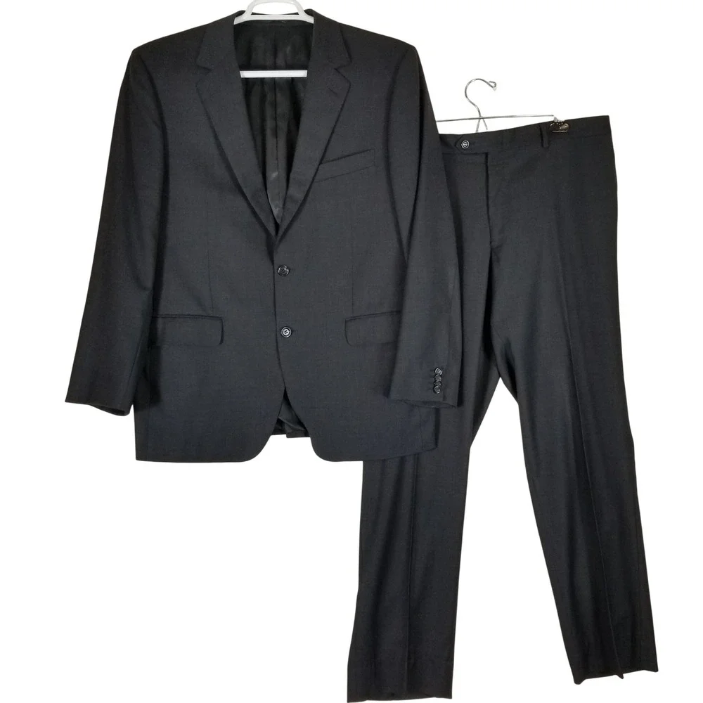 Byron British Style Suit Mens 44R Charcoal Gray 100% Wool Balmoral 2-Piece Set